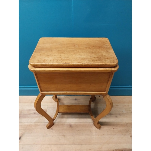 77 - 19th C. oak sewing table with fitted interior. {85 cm H x 83 cm W x 42 cm D}.