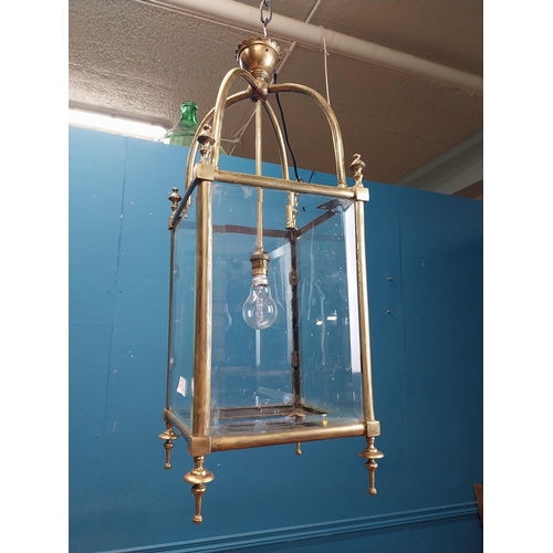 89 - Good quality brass lantern with bevelled glass panels. {70 cm H x 28 cm W x 28 cm D}.