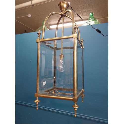 89 - Good quality brass lantern with bevelled glass panels. {70 cm H x 28 cm W x 28 cm D}.