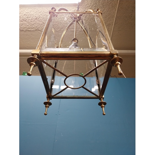 89 - Good quality brass lantern with bevelled glass panels. {70 cm H x 28 cm W x 28 cm D}.