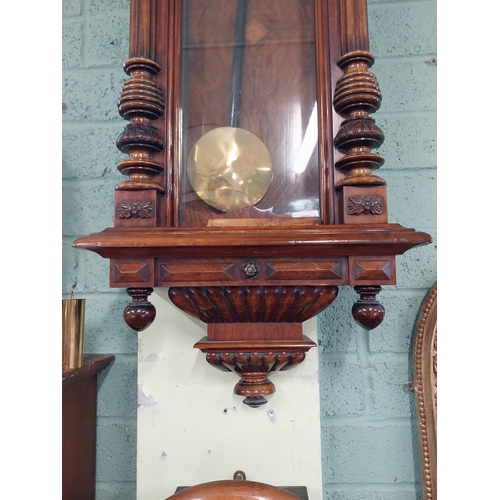 90 - Good quality 19th C. walnut Vienna wall clock with brass and enamel dial {134 cm H x 45 cm W x 20 cm... 