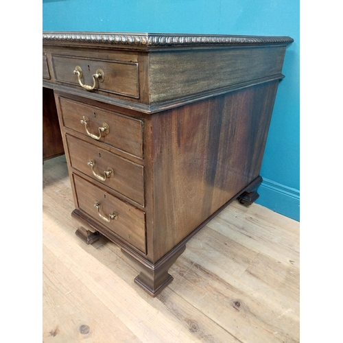 97 - Edwardian mahogany pedestal desk with drawers and tooled leather top. {77 cm H x 180 cm W x 75 cm D}... 