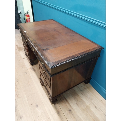 97 - Edwardian mahogany pedestal desk with drawers and tooled leather top. {77 cm H x 180 cm W x 75 cm D}... 