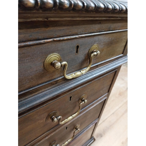 97 - Edwardian mahogany pedestal desk with drawers and tooled leather top. {77 cm H x 180 cm W x 75 cm D}... 