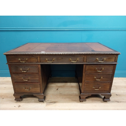 97 - Edwardian mahogany pedestal desk with drawers and tooled leather top. {77 cm H x 180 cm W x 75 cm D}... 