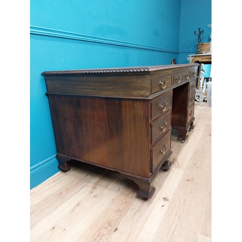 97 - Edwardian mahogany pedestal desk with drawers and tooled leather top. {77 cm H x 180 cm W x 75 cm D}... 