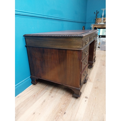 97 - Edwardian mahogany pedestal desk with drawers and tooled leather top. {77 cm H x 180 cm W x 75 cm D}... 