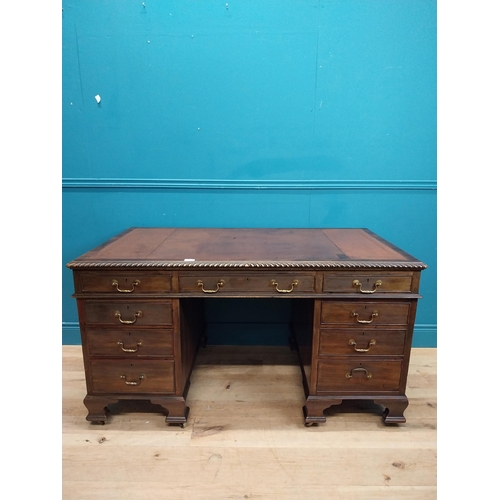 97 - Edwardian mahogany pedestal desk with drawers and tooled leather top. {77 cm H x 180 cm W x 75 cm D}... 