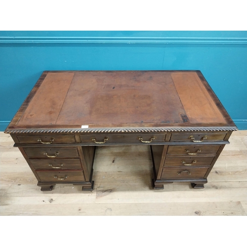 97 - Edwardian mahogany pedestal desk with drawers and tooled leather top. {77 cm H x 180 cm W x 75 cm D}... 