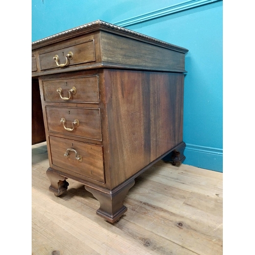 97 - Edwardian mahogany pedestal desk with drawers and tooled leather top. {77 cm H x 180 cm W x 75 cm D}... 