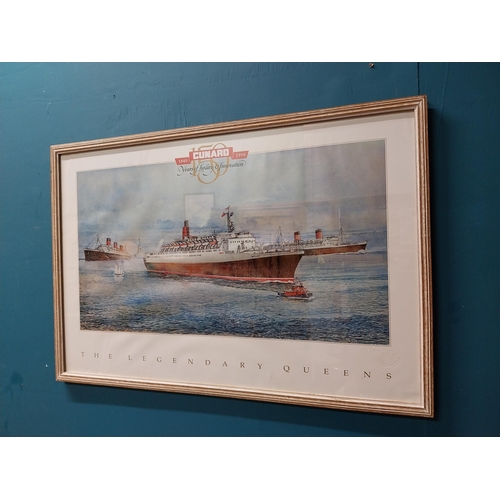 98 - Framed 1840-1990 Cunard 150 Years of Luxury Innovation print of the Legendary Queens - The Queen Eli... 