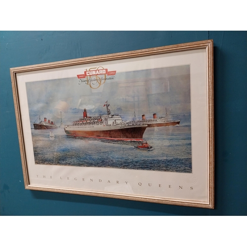 98 - Framed 1840-1990 Cunard 150 Years of Luxury Innovation print of the Legendary Queens - The Queen Eli... 