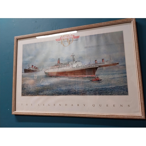 98 - Framed 1840-1990 Cunard 150 Years of Luxury Innovation print of the Legendary Queens - The Queen Eli... 