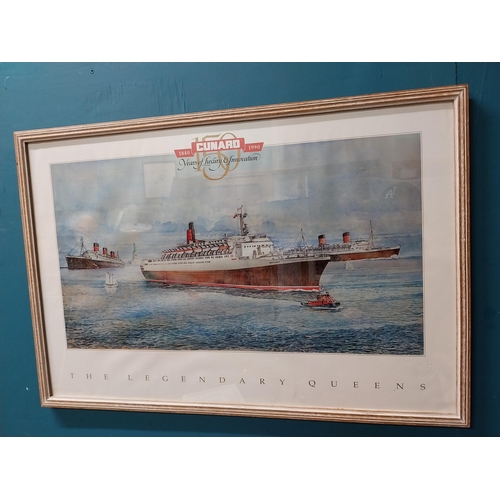 98 - Framed 1840-1990 Cunard 150 Years of Luxury Innovation print of the Legendary Queens - The Queen Eli... 