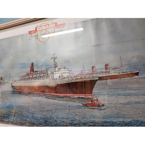 98 - Framed 1840-1990 Cunard 150 Years of Luxury Innovation print of the Legendary Queens - The Queen Eli... 