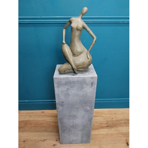 111 - Exceptional quality contemporary bronze sculpture of a Lady raised on slate base {106 cm H x 27 cm W... 