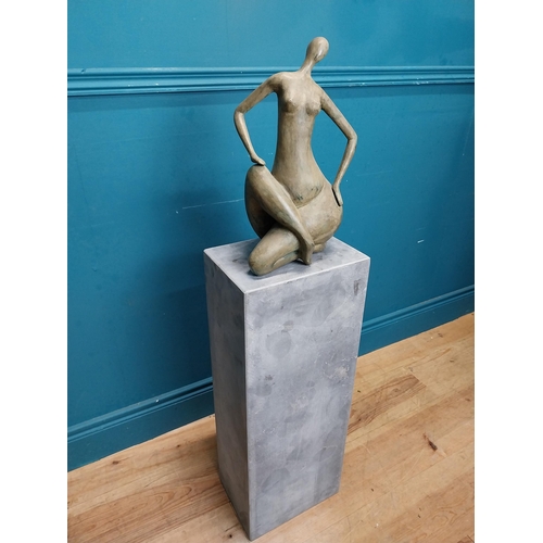 111 - Exceptional quality contemporary bronze sculpture of a Lady raised on slate base {106 cm H x 27 cm W... 