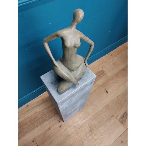 111 - Exceptional quality contemporary bronze sculpture of a Lady raised on slate base {106 cm H x 27 cm W... 