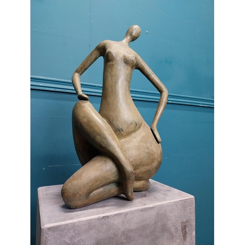 111 - Exceptional quality contemporary bronze sculpture of a Lady raised on slate base {106 cm H x 27 cm W... 