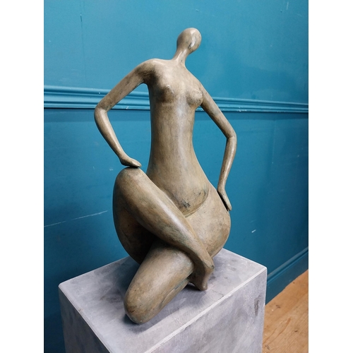 111 - Exceptional quality contemporary bronze sculpture of a Lady raised on slate base {106 cm H x 27 cm W... 