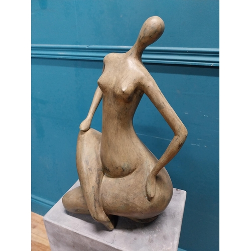 111 - Exceptional quality contemporary bronze sculpture of a Lady raised on slate base {106 cm H x 27 cm W... 