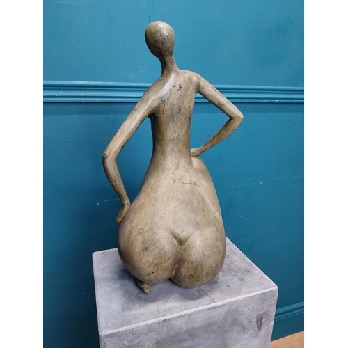 111 - Exceptional quality contemporary bronze sculpture of a Lady raised on slate base {106 cm H x 27 cm W... 