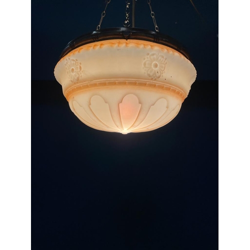 152 - Edwardian glass hanging shade with brass gallery {60 cm H x 40 cm Dia.}.