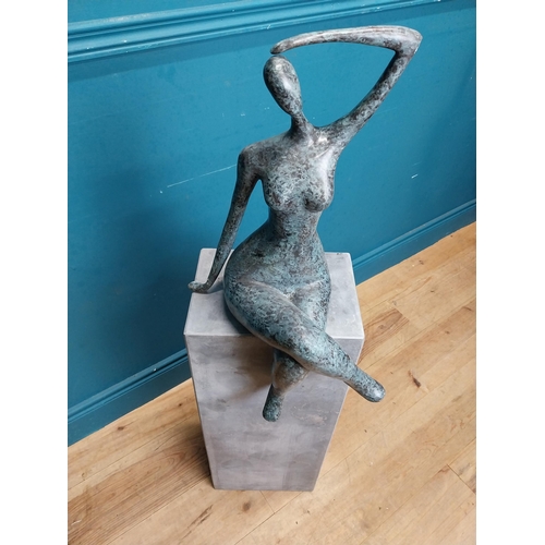 163 - Exceptional quality contemporary bronze sculpture of a Lady raised on slate base {109 cm H x 27 cm W... 