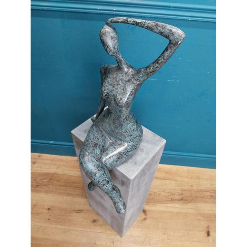 163 - Exceptional quality contemporary bronze sculpture of a Lady raised on slate base {109 cm H x 27 cm W... 