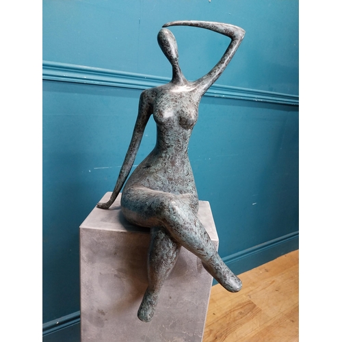 163 - Exceptional quality contemporary bronze sculpture of a Lady raised on slate base {109 cm H x 27 cm W... 