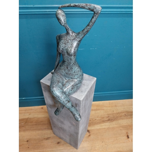 163 - Exceptional quality contemporary bronze sculpture of a Lady raised on slate base {109 cm H x 27 cm W... 