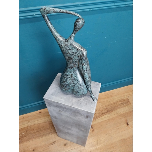 163 - Exceptional quality contemporary bronze sculpture of a Lady raised on slate base {109 cm H x 27 cm W... 