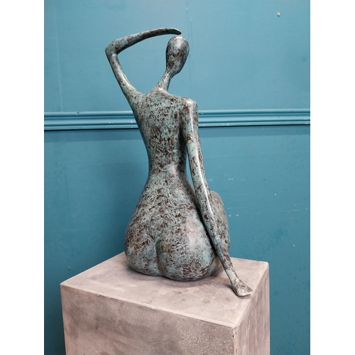 163 - Exceptional quality contemporary bronze sculpture of a Lady raised on slate base {109 cm H x 27 cm W... 