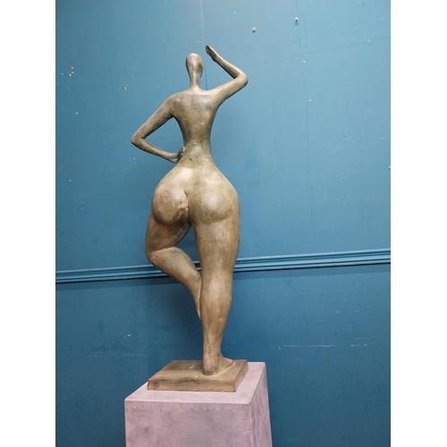 204 - Exceptional quality contemporary bronze sculpture of a Lady raised on slate base {166 cm H x 40 cm W... 