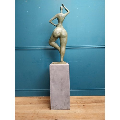 204 - Exceptional quality contemporary bronze sculpture of a Lady raised on slate base {166 cm H x 40 cm W... 