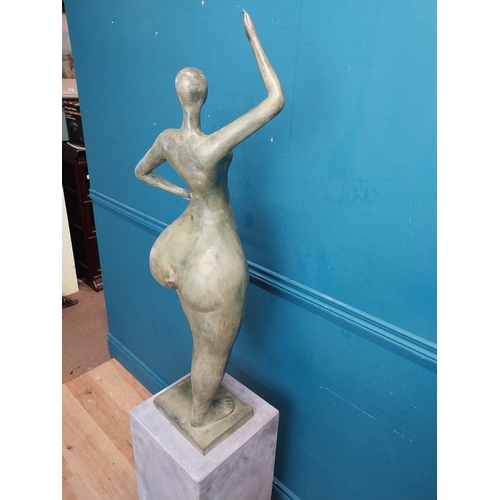 204 - Exceptional quality contemporary bronze sculpture of a Lady raised on slate base {166 cm H x 40 cm W... 