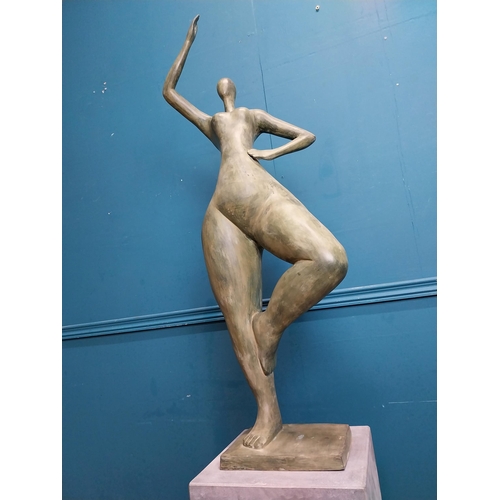 204 - Exceptional quality contemporary bronze sculpture of a Lady raised on slate base {166 cm H x 40 cm W... 