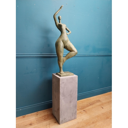 204 - Exceptional quality contemporary bronze sculpture of a Lady raised on slate base {166 cm H x 40 cm W... 