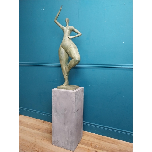 204 - Exceptional quality contemporary bronze sculpture of a Lady raised on slate base {166 cm H x 40 cm W... 