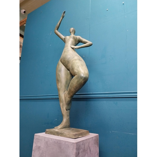 204 - Exceptional quality contemporary bronze sculpture of a Lady raised on slate base {166 cm H x 40 cm W... 