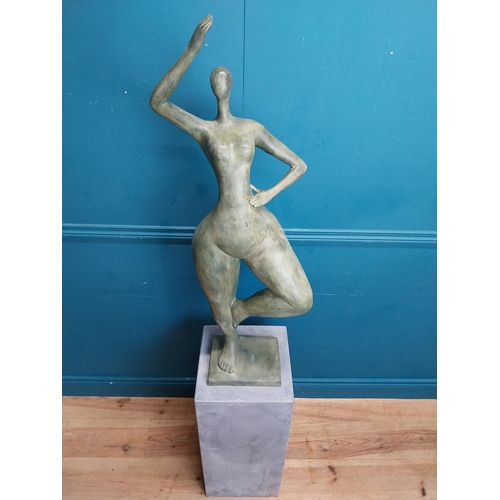 204 - Exceptional quality contemporary bronze sculpture of a Lady raised on slate base {166 cm H x 40 cm W... 