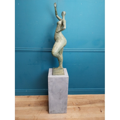 204 - Exceptional quality contemporary bronze sculpture of a Lady raised on slate base {166 cm H x 40 cm W... 