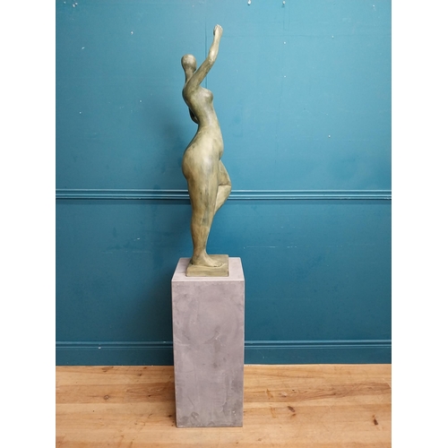 204 - Exceptional quality contemporary bronze sculpture of a Lady raised on slate base {166 cm H x 40 cm W... 