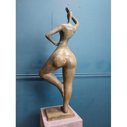 204 - Exceptional quality contemporary bronze sculpture of a Lady raised on slate base {166 cm H x 40 cm W... 