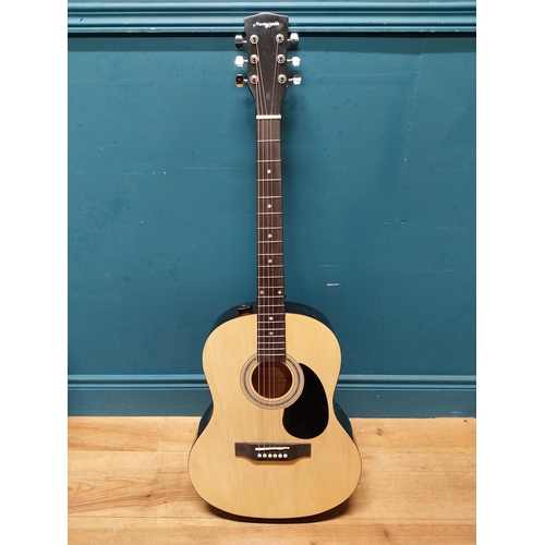 236 - Martin Smith 6 string acoustic Guitar with material case {104 cm H x 40 cm W x 10 cm D}.