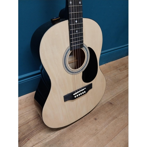 236 - Martin Smith 6 string acoustic Guitar with material case {104 cm H x 40 cm W x 10 cm D}.