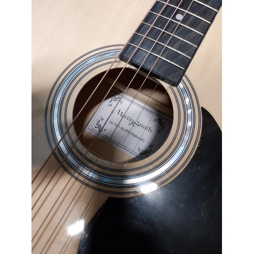 236 - Martin Smith 6 string acoustic Guitar with material case {104 cm H x 40 cm W x 10 cm D}.