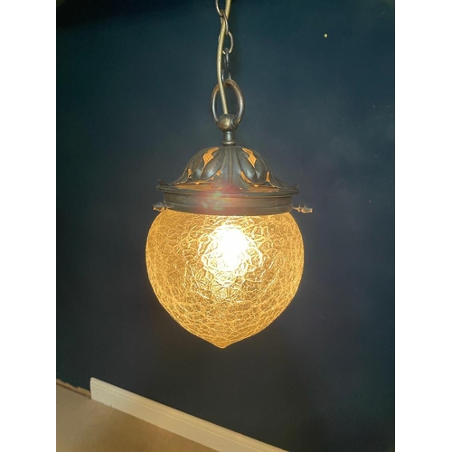 238 - Hanging glass light shade with original bronze gallery {}.