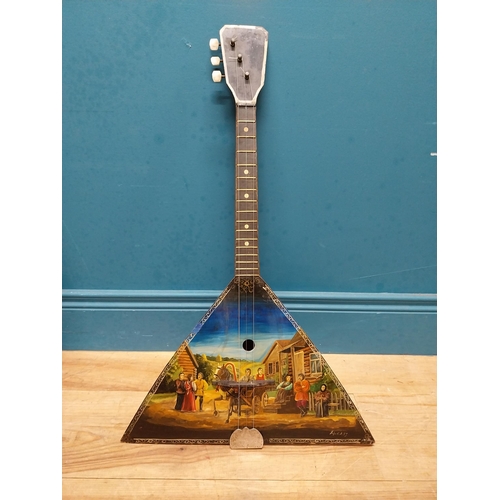 249 - Hand painted 3 string Balalaika {68 cm H x 41 cm W x 12 cm D}.