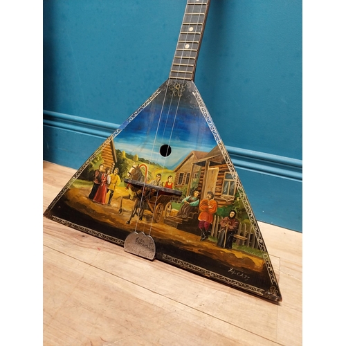 249 - Hand painted 3 string Balalaika {68 cm H x 41 cm W x 12 cm D}.